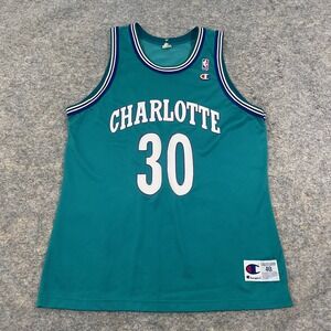 VTG Champion Dell Curry Charlotte Hornets Jersey #30 Size 48 Teal CUSTOM NBA 90s